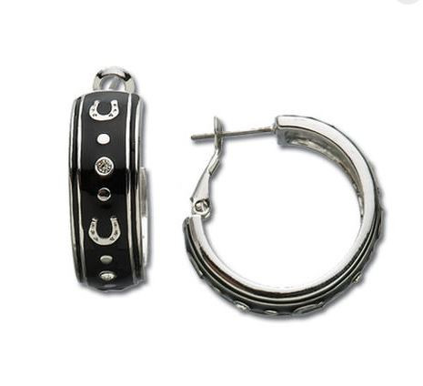 Silver & Black Horseshoe Hoop Earrings