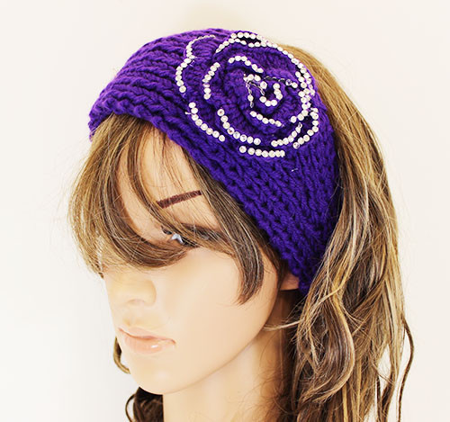 Purple Flower Head Wrap with Crystals