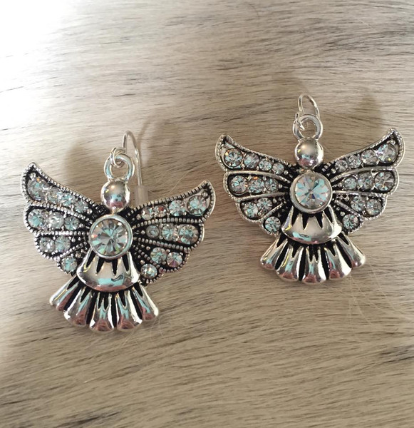  Silver Crystal Angel Earrings 