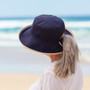 Reversible Ponytail Hat - Camel/Navy Cotton 