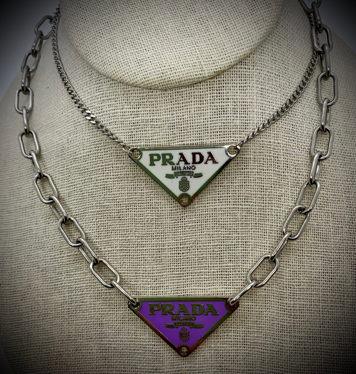 Prada Triangle Logo Repurposed Necklace | eBay