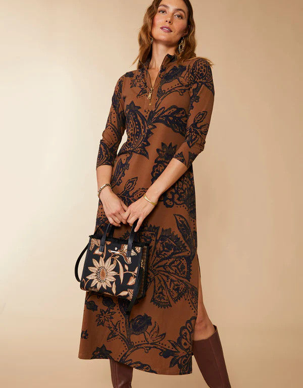 Nora Half-Zip Midi Dress Botanic Garden Brown