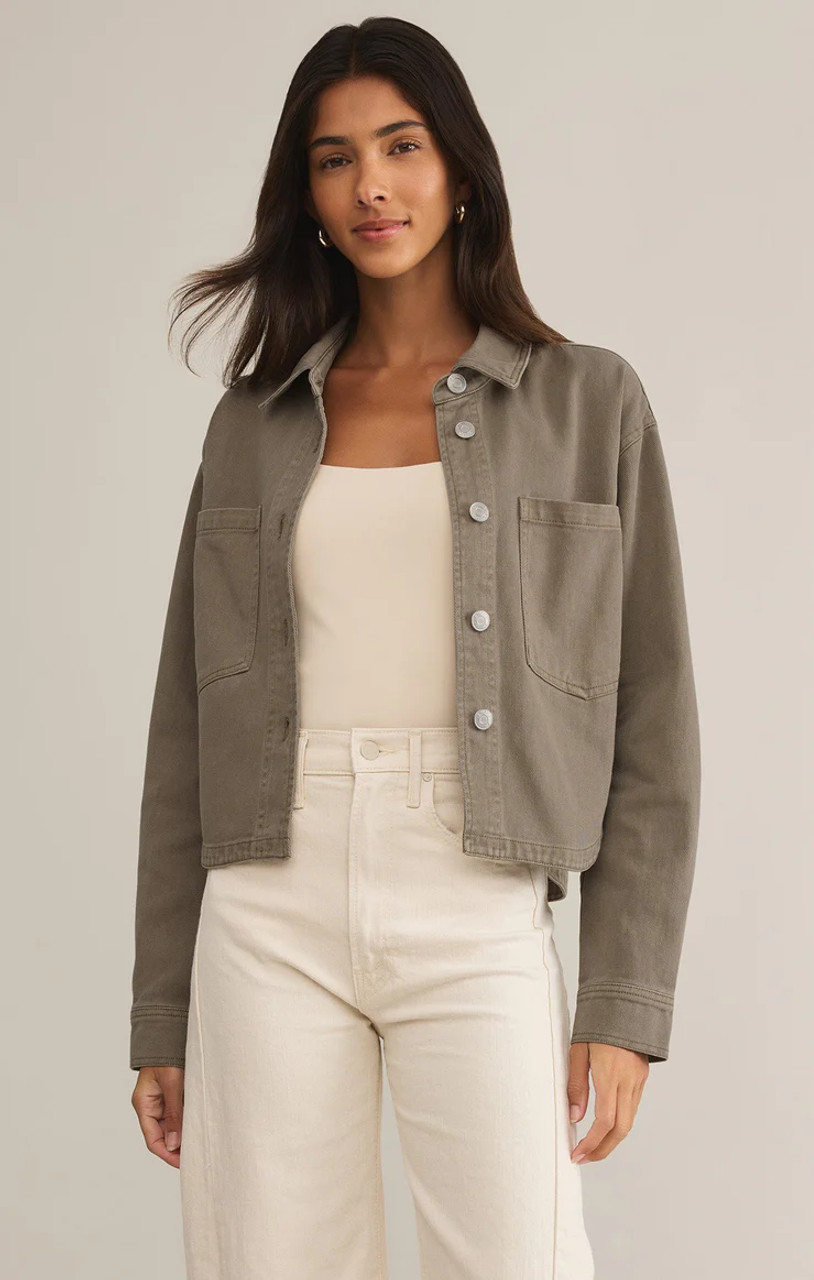 [LUV IS TRUE]★NM CROP DENIM JACKET All Day Cropped Denim Jacket - Pebble Moon