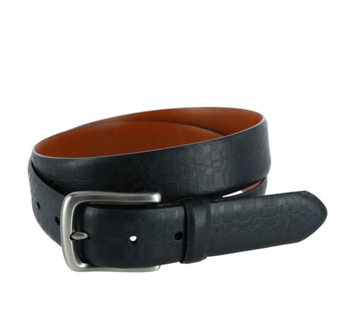 Caelen Plaid Embossed Leather Belt Black