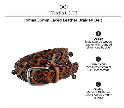 Trafalgar Tomas 35MM Laced Leather Braided Belt Black/Cognac/Tan