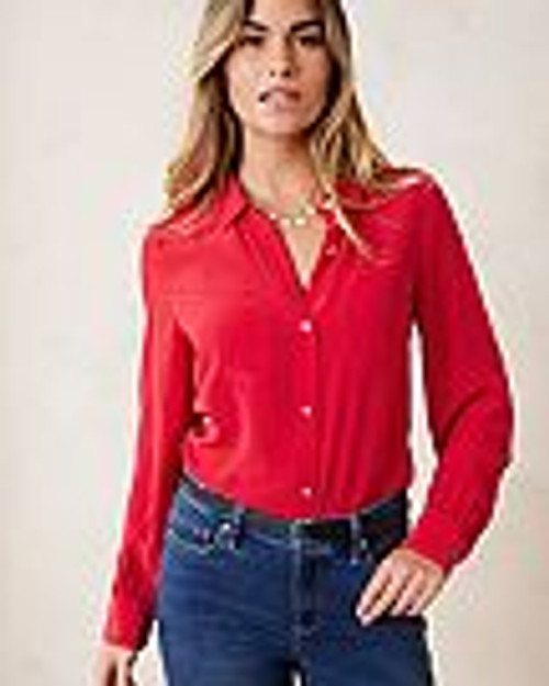 Yara Cove L/S Silk Shirt - Tango Red