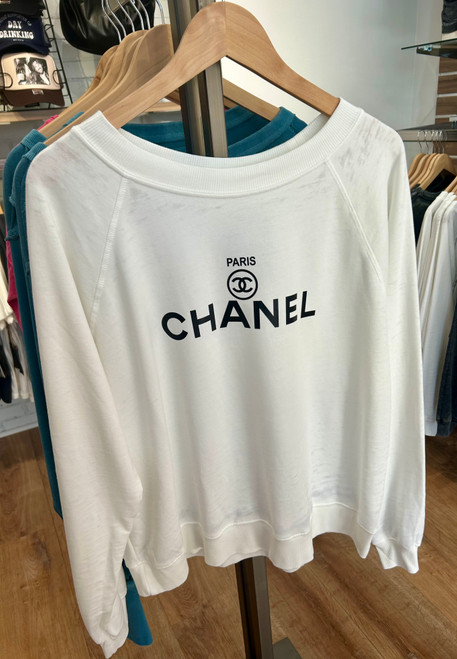 Black Chanel on White Sweatshirt