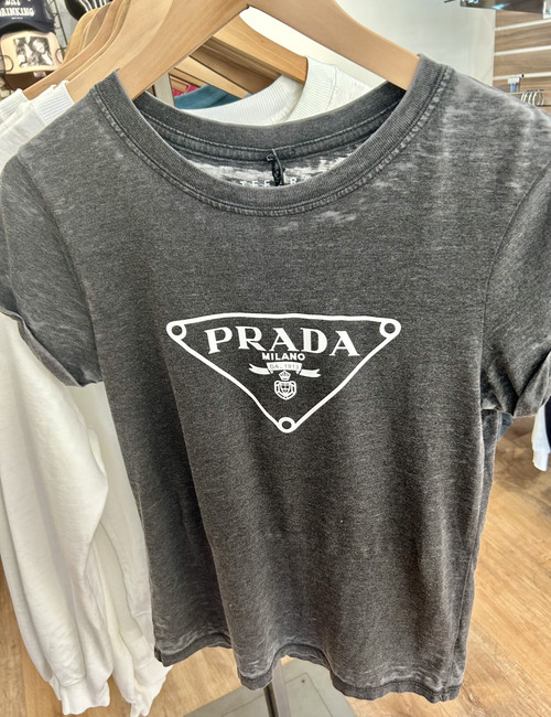 White Prada Triangle On Black Burn Out Tee