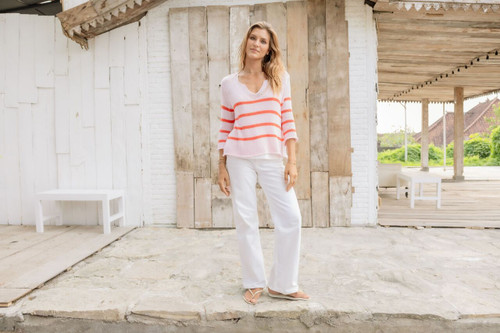 Margot 3/4 Sleeve Top Sweater-Pink Whim/Sunset Red Margot 3/4 Sleeve Top Sweater-Pink Whim/Sunset Red