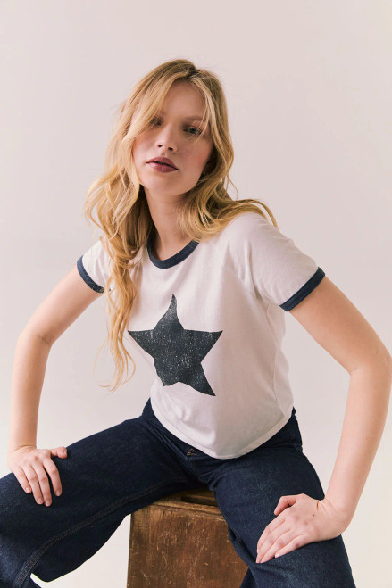 Classic Tee-White Vintage Ringer W/Black Star Classic Tee-White Vintage Ringer W/Black Star