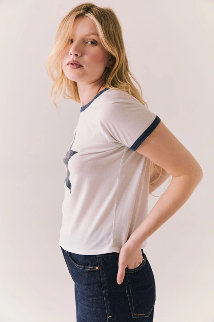 Classic Tee-White Vintage Ringer W/Black Star Classic Tee-White Vintage Ringer W/Black Star