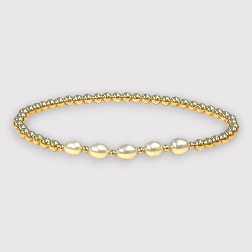 14K Gold Filled 4mm Bead Bracelet w/5 Fresh Water Pearls 14K Gold Filled 4mm Bead Bracelet w/5 Fresh Water Pearls
