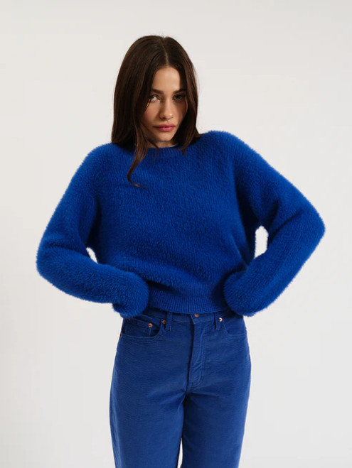 Fuzz Crewneck Eyelash Sweater - Cobalt
