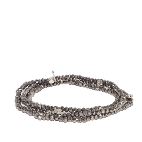 Mini Crystal Disc Beaded Stretch Bracelet - Silver Silver