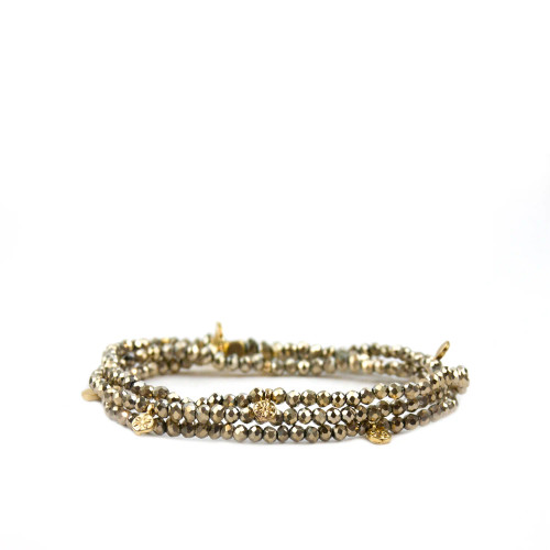 Mini Crystal Disc Beaded Stretch Bracelet - Gold Gold Mini Crystal Disc Beaded Stretch Bracelet - Gold Gold
