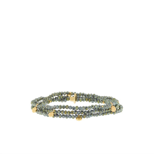 Mini Crystal Disc Beaded Stretch Bracelet - Gold Olive Mini Crystal Disc Beaded Stretch Bracelet - Gold Olive