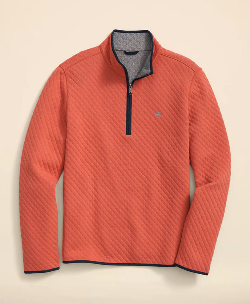 Knit Diamond Quilted 1/2 Zip-Red/Gray