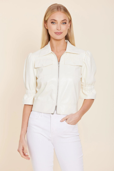 Vegan Leather S/S Double Zip Jacket-Ivory