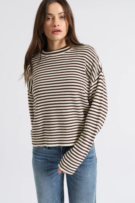 Carlyle Everyday Crewneck Sweater-Chocolate Stripe
