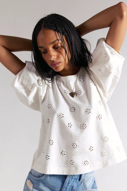 Jessie Eyelet Tee - Whisper White