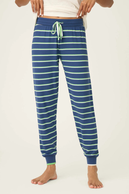 C'est La Vie Striped Banded Pants - Deep Sea