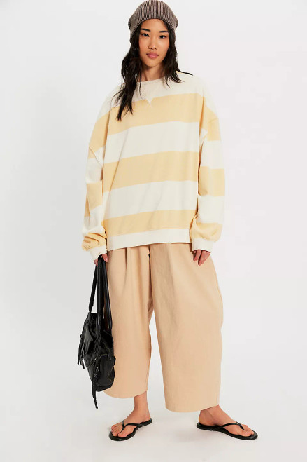 Classic Striped Oversized Crewneck-Apricot Combo