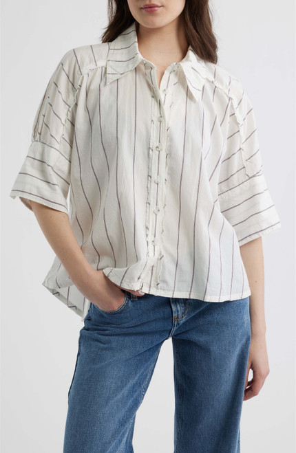 Seaside Cotton Stripe Shirt - Ivory Combo