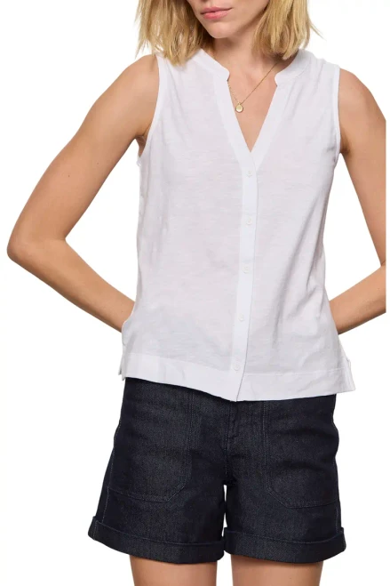 All Set Button Front Tank - White
