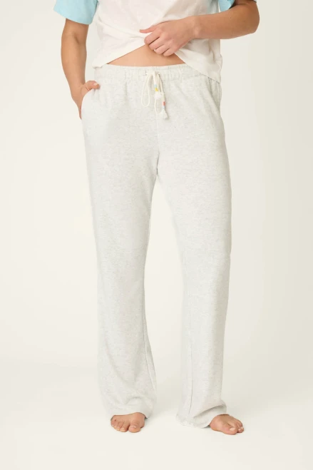 Cozy Fleece Lounge Pants | Open‑Leg Fit & Bouclé Sun Detail