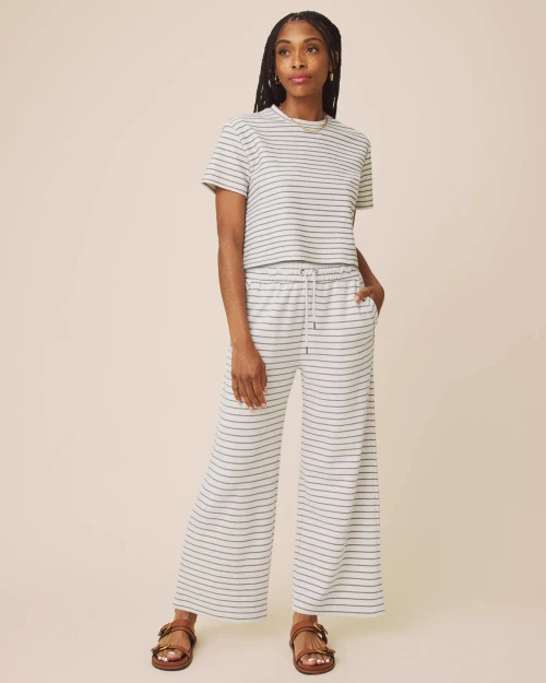 Striped Wide Leg Pants – Soft Drawstring Pull-On Pants