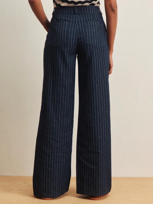 Marine Full Length Jean in Luna Stripe | Wide Leg Striped Jeans