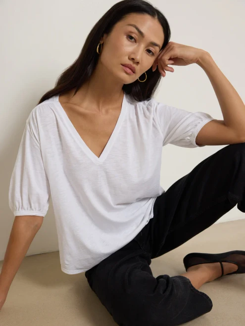Edie Shirred Shoulder Top - White