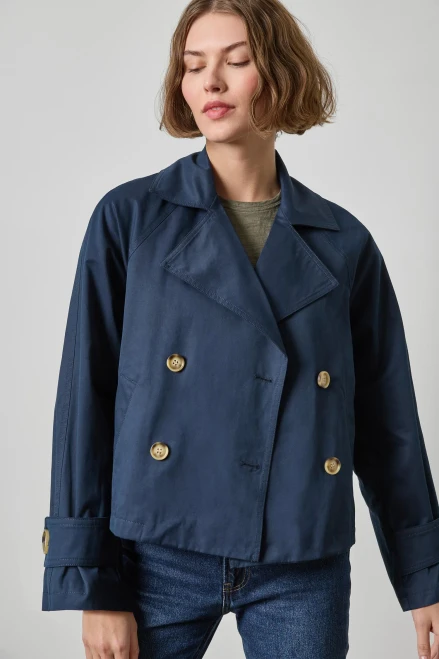 Double Breasted Short Trench Coat - Navy
