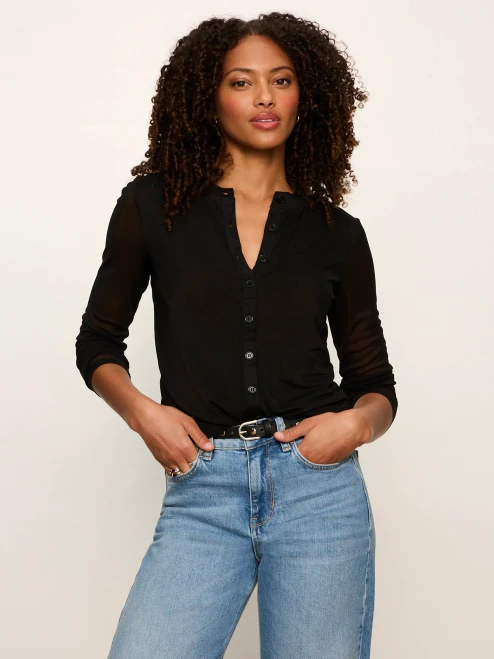 Black Mesh Long Sleeve Cardigan | Lightweight Layering Piece