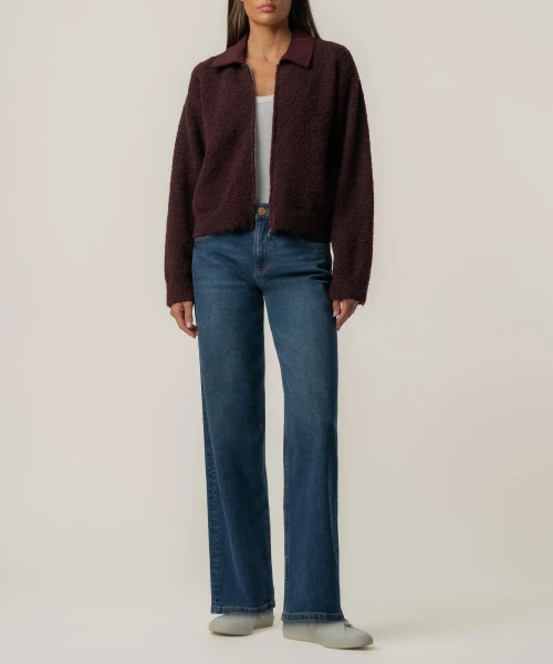 Bouclé Knit Jacket with Corduroy Collar | Women's Jacket