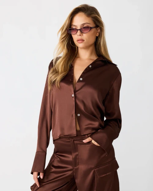 Steve Madden Mare Button-Up Top – Shaved Chocolate