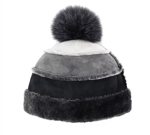 Shearling Hat Fox Pom