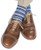 Dress Navy, Sky Blue, Bay Blue, and Cream Variegated Stripe Fine Merino Wool Sock Linked Toe