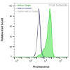 Flow Cytometry, Extracellular: HEK-293F cells transiently transfected with human CD4 were stained with CD4 Monoclonal Antibody (CSB0118) (green) or isotype control antibody (gray), followed by AlexaFluor 647- conjugated anti-Mouse IgG secondary antibody. HEK-293F cells transiently transfected with an empty control vector were also stained with CD4 Monoclonal Antibody (CSB0118) (blue).