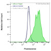 Flow Cytometry, Extracellular: HEK-F cells transiently transfected with CD4 were stained with CD4 Monoclonal Antibody (CSB0228) (green) or isotype control antibody (gray), followed by AlexaFluor 647- conjugated anti- IgG secondary antibody. HEK-F cells transiently transfected with an empty control vector were also stained with CD4 Monoclonal Antibody (CSB0228) (blue).