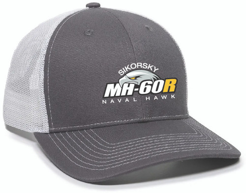 Embroidered MH-60R Naval Hawk Hat in Charcoal and White
