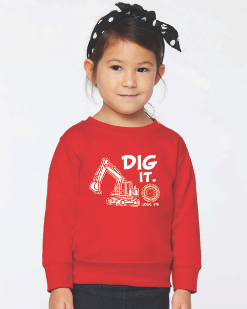 478 "Dig it" Toddler Crew Sweatshirt in Red