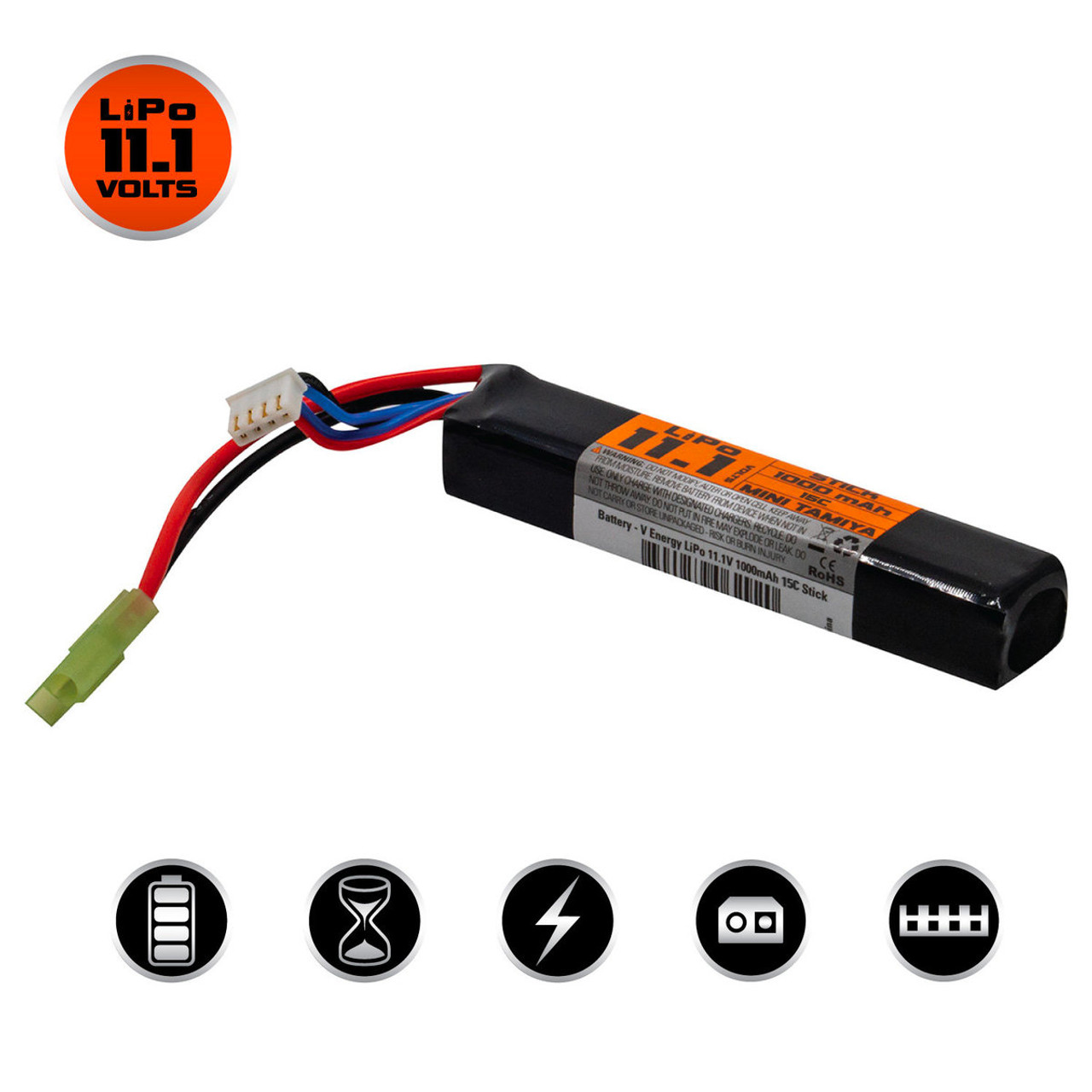 Valken LiPo 11.1v 1000mAh 15C/30C Stick Airsoft Battery (Small