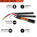 Valken LiPo 11.1v 2000mAh 15C/25C Triple Split Airsoft Battery (Small Tamiya)