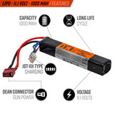 Valken LiPo 11.1v 1000mAh 15C/30C Stick Airsoft Battery (Dean)