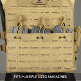 valken molle mag pouch desert tan on plate carrier with magazines inserted front