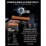 P2P HDP .50 caliber pepper ball pistol infographic prepared to protect
