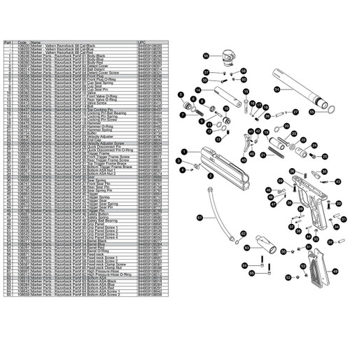 Valken razorback paintball gun parts diagram