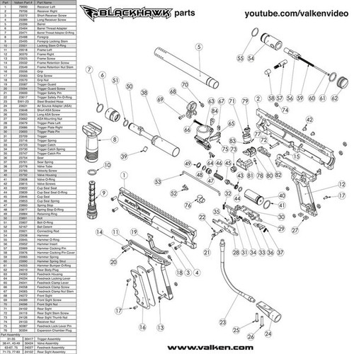 Valken  Blackhawk paintball gun parts diagram