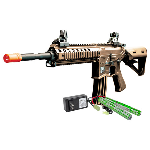 Tan Valken ASL Hi-Velocity Mod-L AEG airsoft gun with battery and battery charger combo package